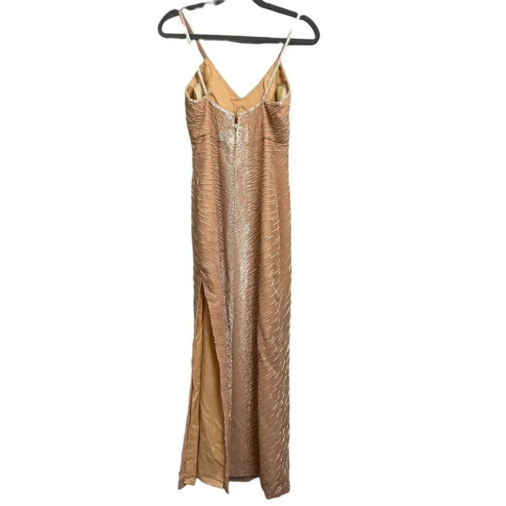 Vintage Giorgio Beverly Hills Champagne Embellished High Slit Body-con Maxi 6